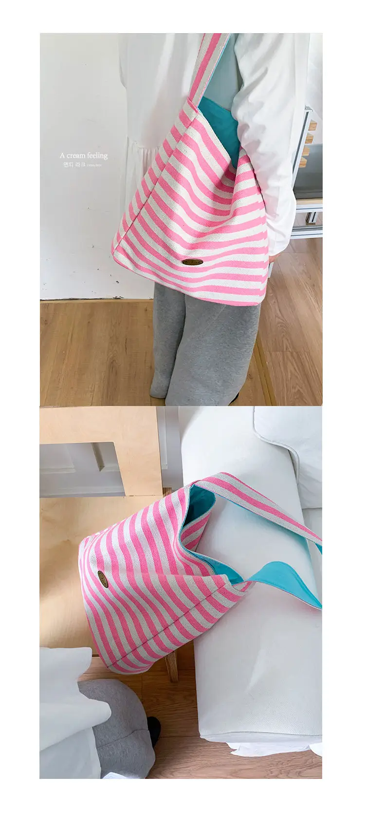 Women Striped Canvas Shoulder Bag 2025 New Lightweight Fashion Tote — feature 24