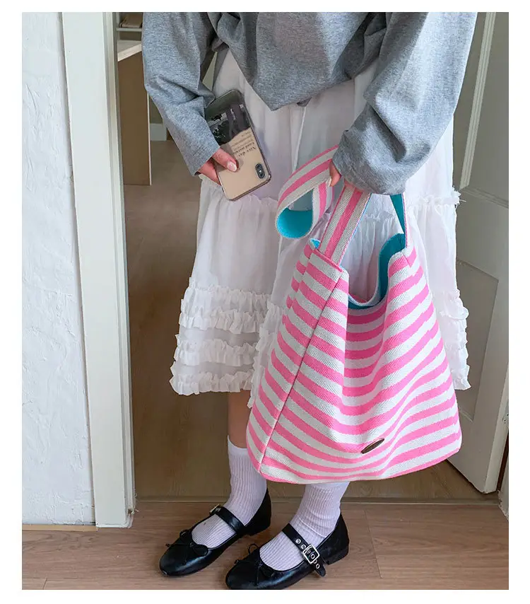 Women Striped Canvas Shoulder Bag 2025 New Lightweight Fashion Tote — feature 26