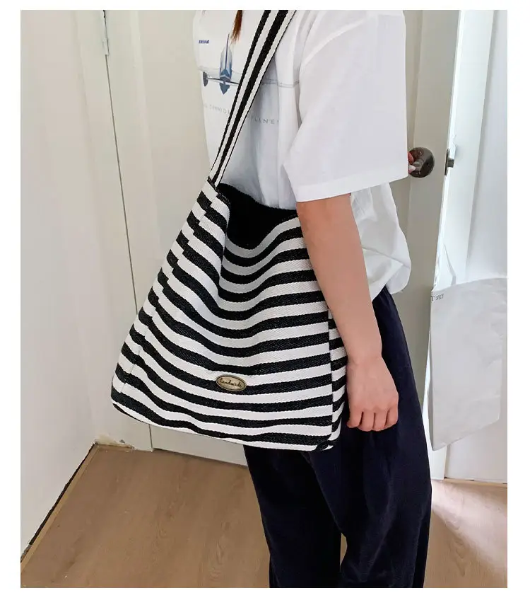 Women Striped Canvas Shoulder Bag 2025 New Lightweight Fashion Tote — feature 28