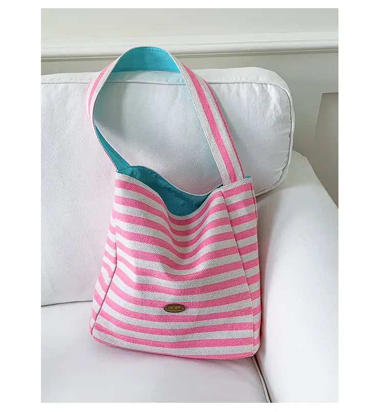 Women Striped Canvas Shoulder Bag 2025 New Lightweight Fashion Tote — feature 32