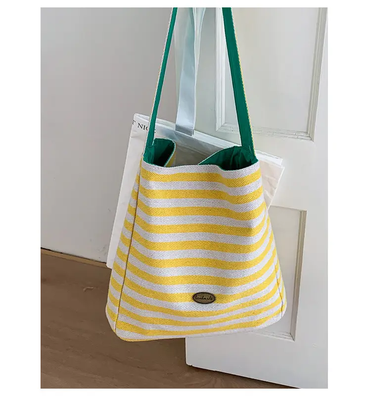 Women Striped Canvas Shoulder Bag 2025 New Lightweight Fashion Tote — feature 33