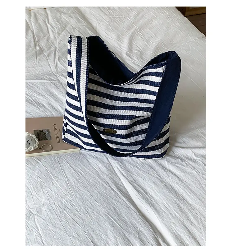 Women Striped Canvas Shoulder Bag 2025 New Lightweight Fashion Tote — feature 34