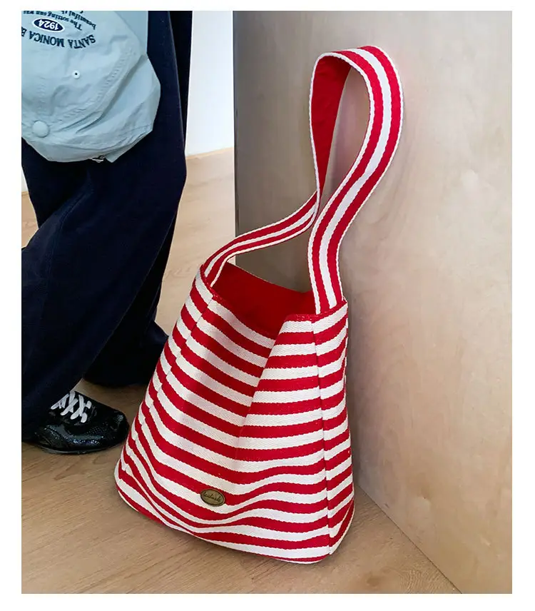Women Striped Canvas Shoulder Bag 2025 New Lightweight Fashion Tote — feature 35