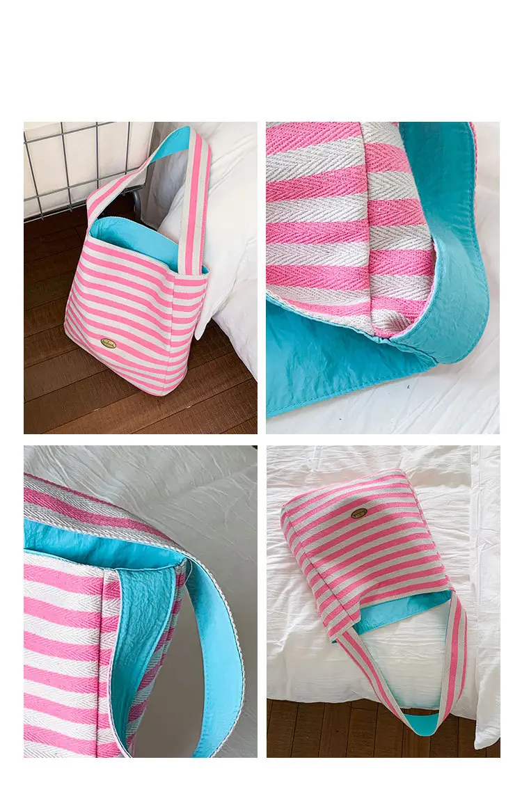 Women Striped Canvas Shoulder Bag 2025 New Lightweight Fashion Tote — feature 6