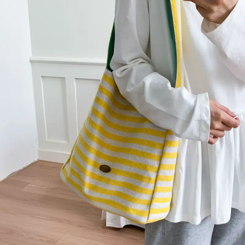 Women Striped Canvas Shoulder Bag 2025 New Lightweight Fashion Tote - Image 2