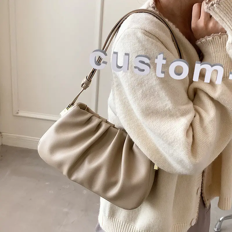 White Korean Style Pleated Shoulder Bag for Women