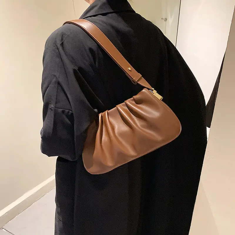 White Korean Style Pleated Shoulder Bag for Women