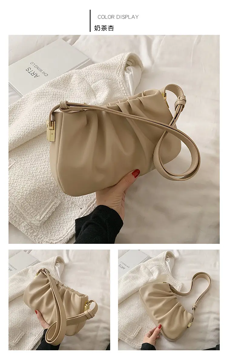 White Korean Style Pleated Shoulder Bag for Women — feature 12