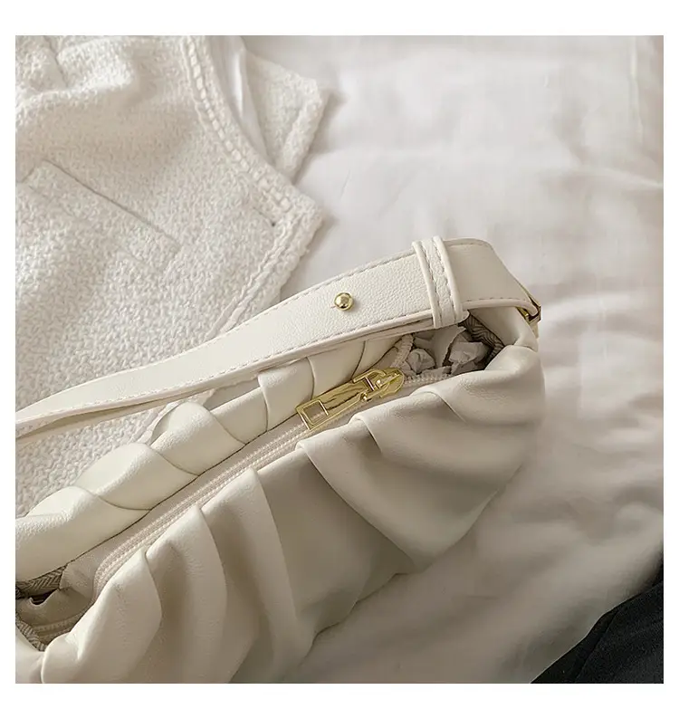 White Korean Style Pleated Shoulder Bag for Women — feature 15