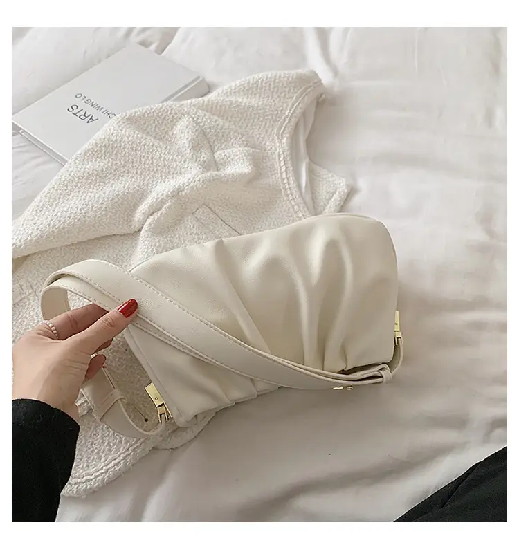 White Korean Style Pleated Shoulder Bag for Women — feature 16