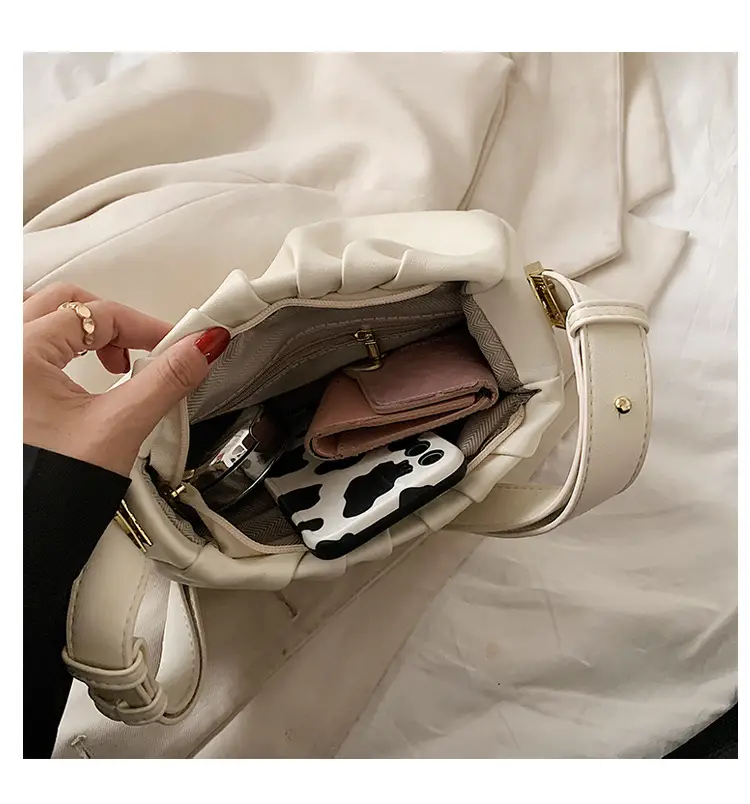 White Korean Style Pleated Shoulder Bag for Women — feature 17