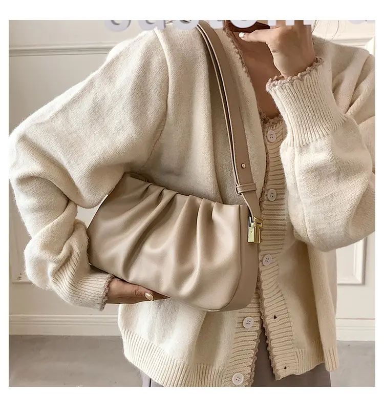 White Korean Style Pleated Shoulder Bag for Women — feature 19