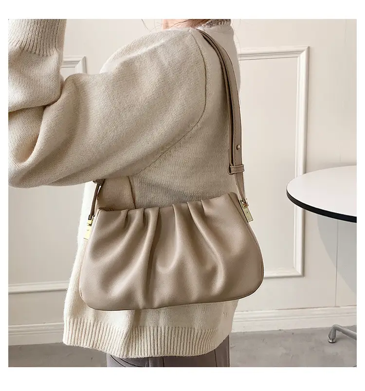 White Korean Style Pleated Shoulder Bag for Women — feature 20