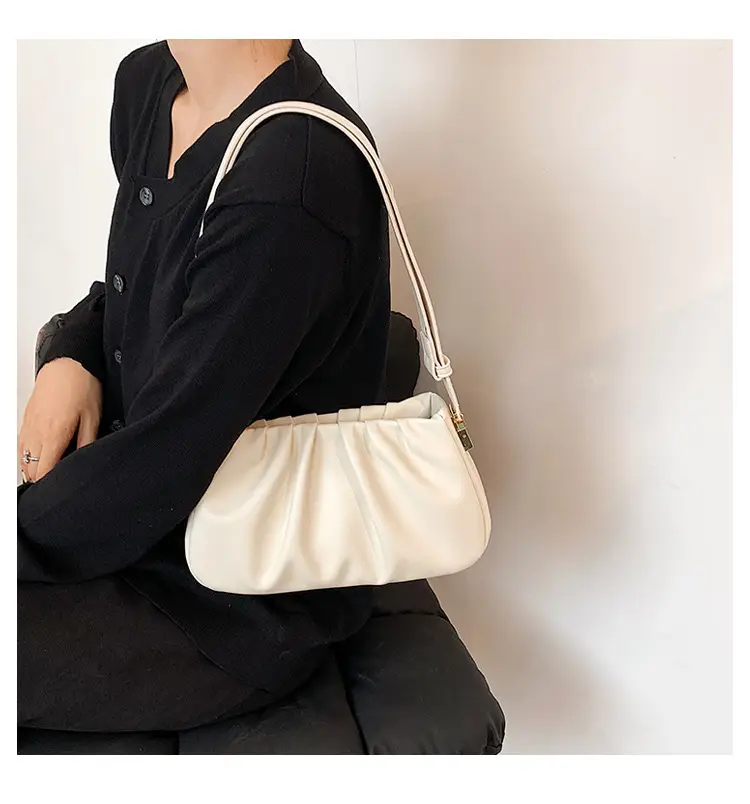 White Korean Style Pleated Shoulder Bag for Women — feature 21