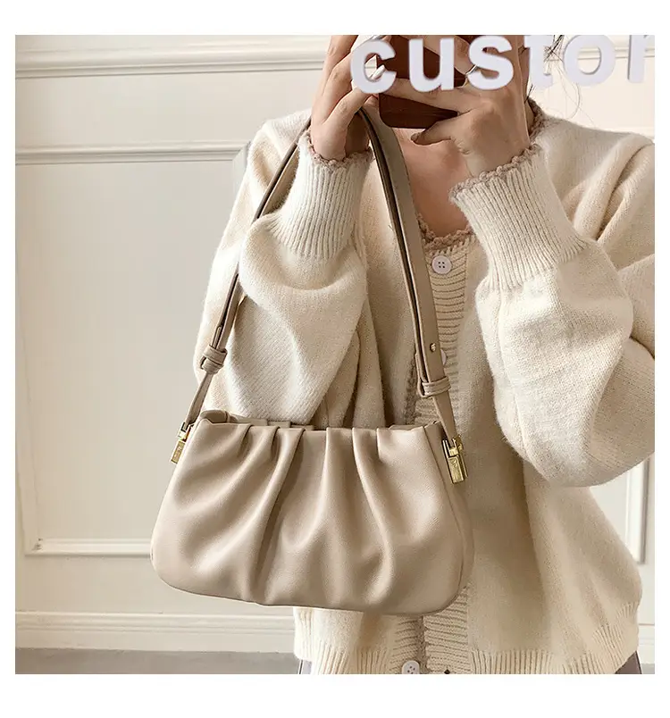 White Korean Style Pleated Shoulder Bag for Women — feature 27