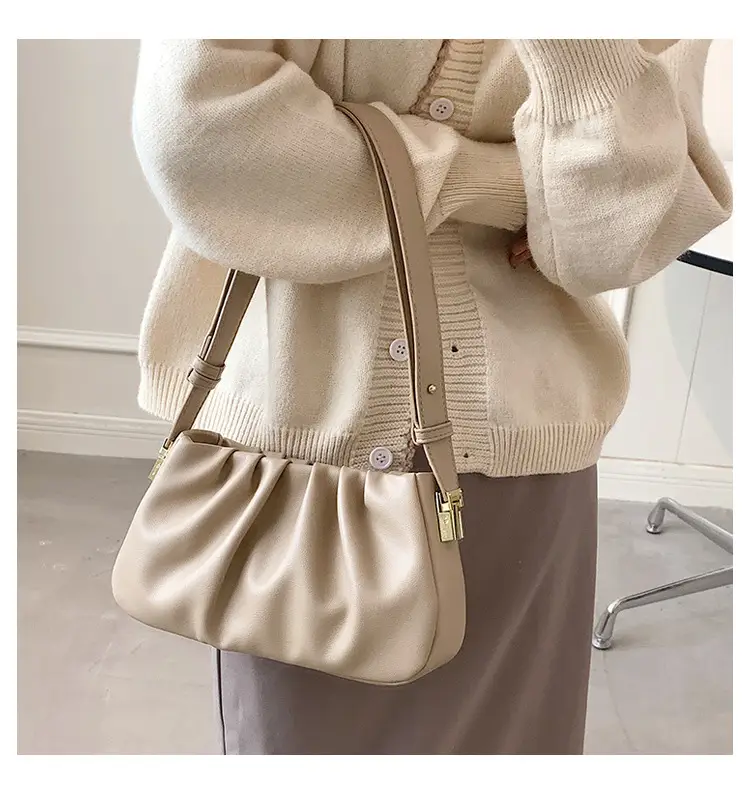 White Korean Style Pleated Shoulder Bag for Women — feature 28