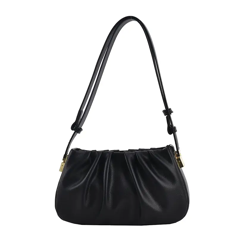 White Korean Style Pleated Shoulder Bag for Women