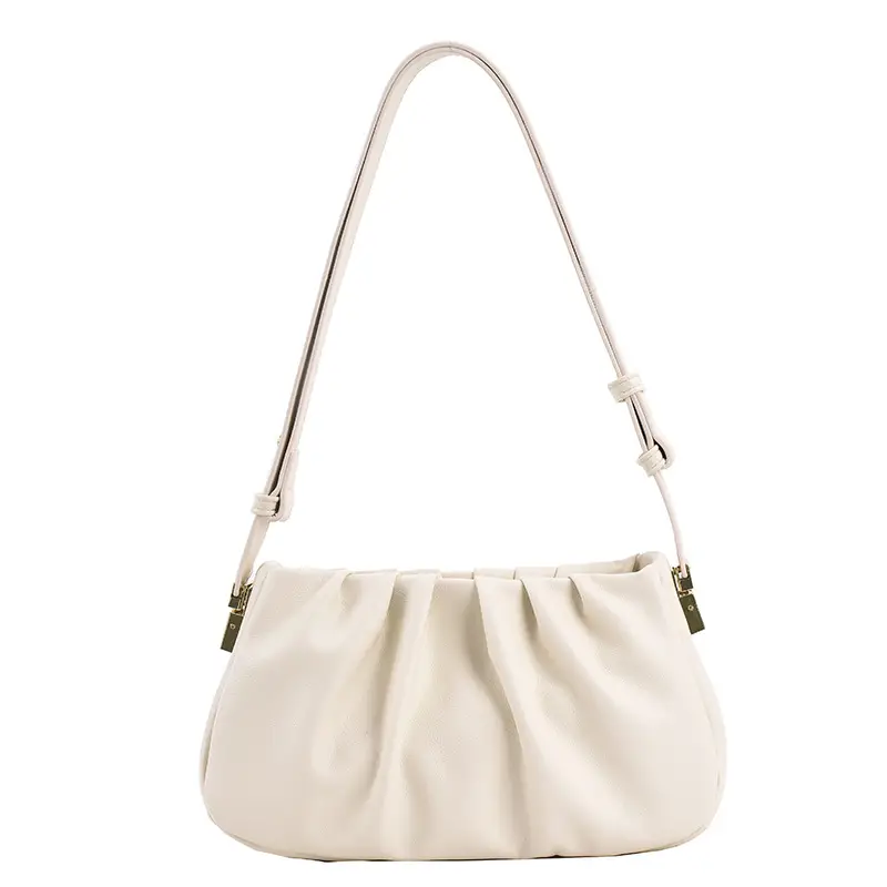 White Korean Style Pleated Shoulder Bag for Women