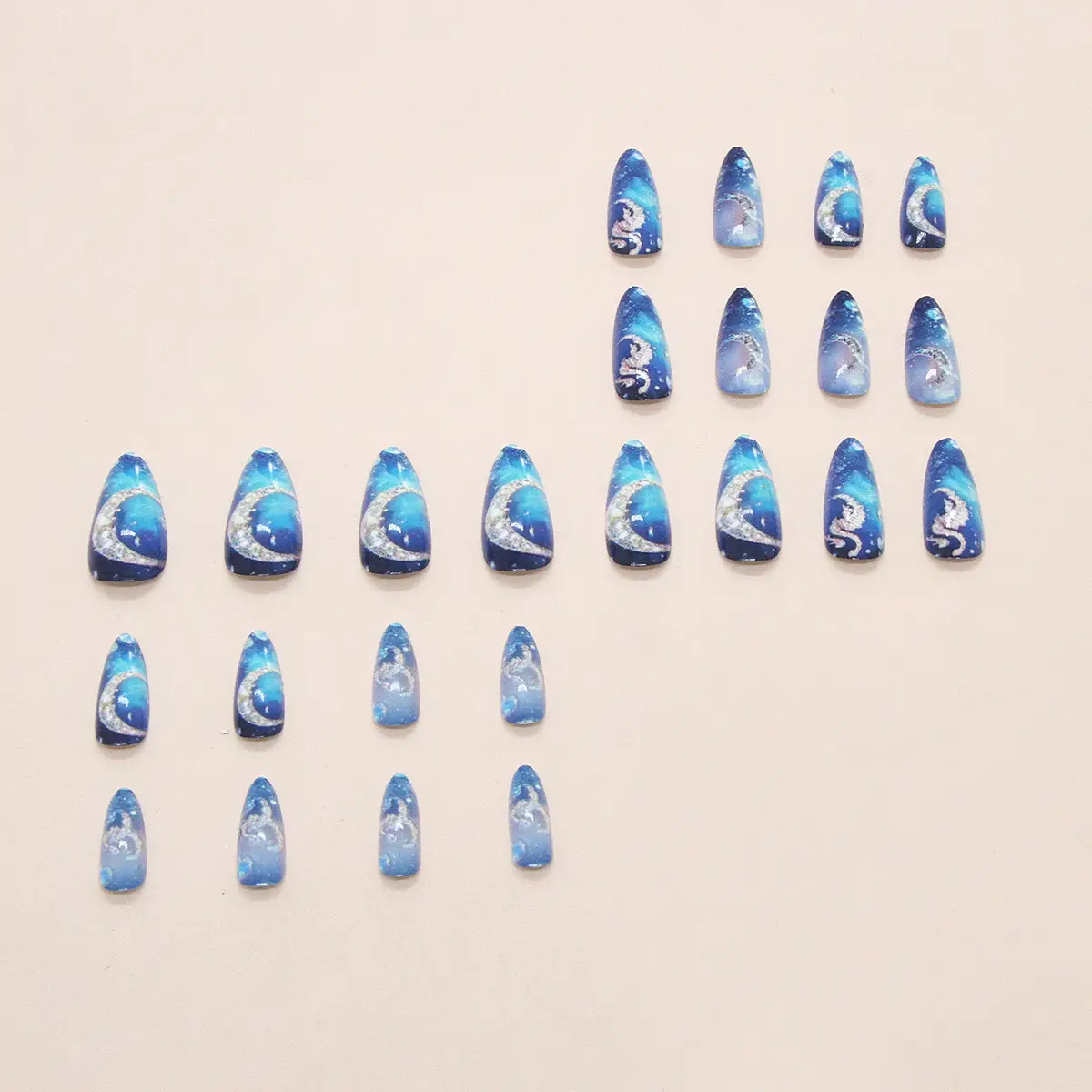 24Pcs Blue Secret Niche Press On Nails