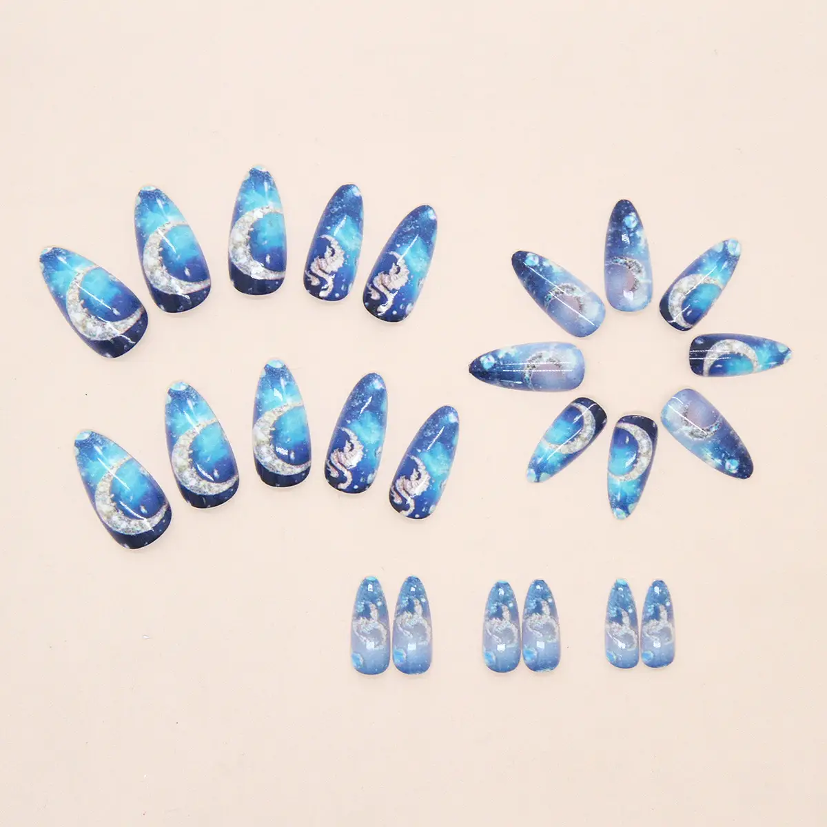 24Pcs Blue Secret Niche Press On Nails