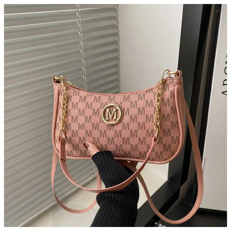 Women's Pink Gingham Crossbody Bag with Chain Strap — feature 12