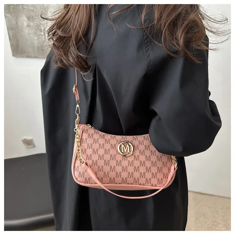 Women's Pink Gingham Crossbody Bag with Chain Strap — feature 20