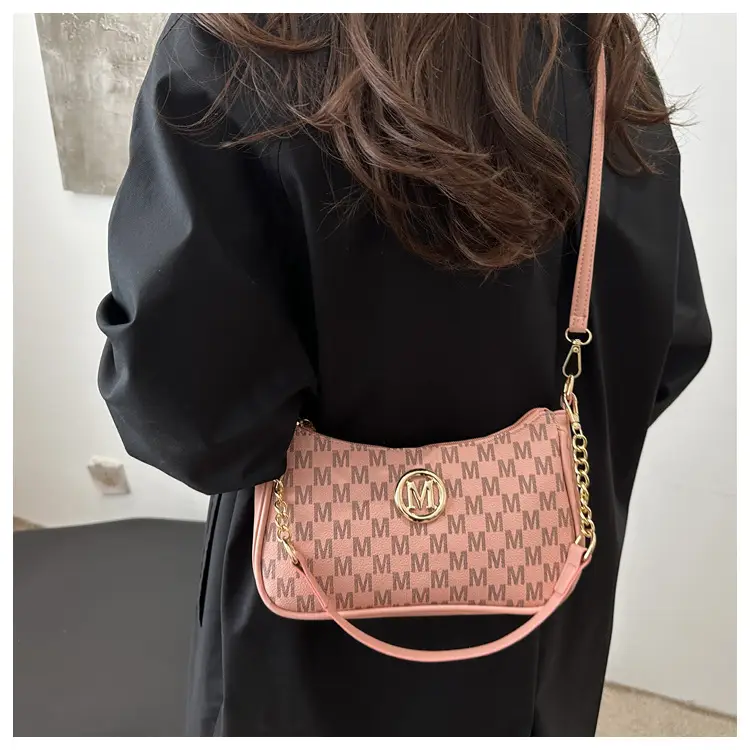 Women's Pink Gingham Crossbody Bag with Chain Strap — feature 21