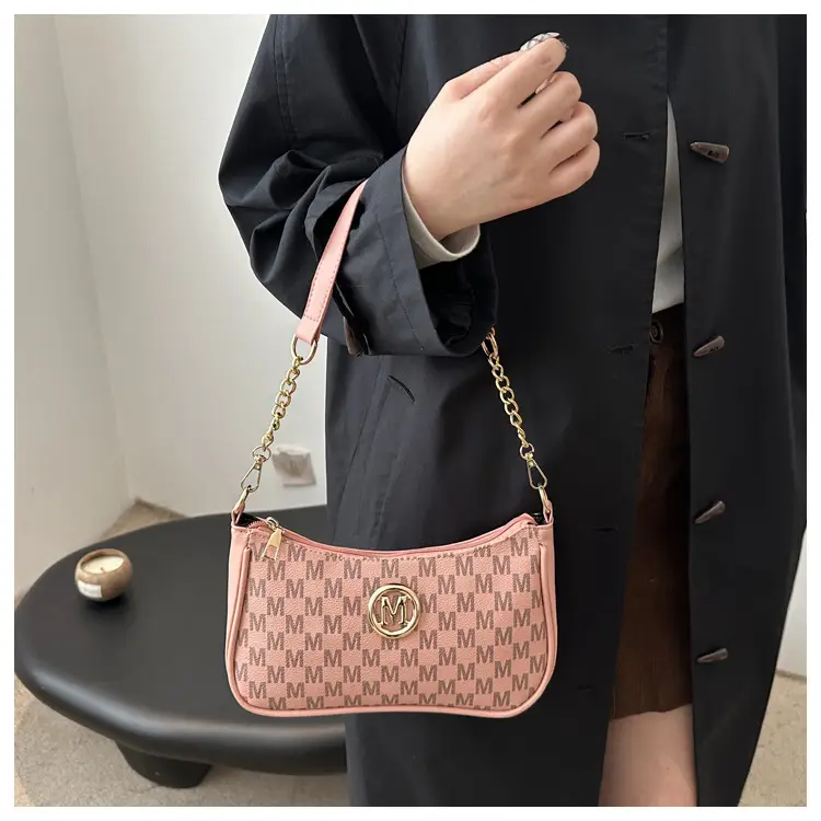 Women's Pink Gingham Crossbody Bag with Chain Strap — feature 22