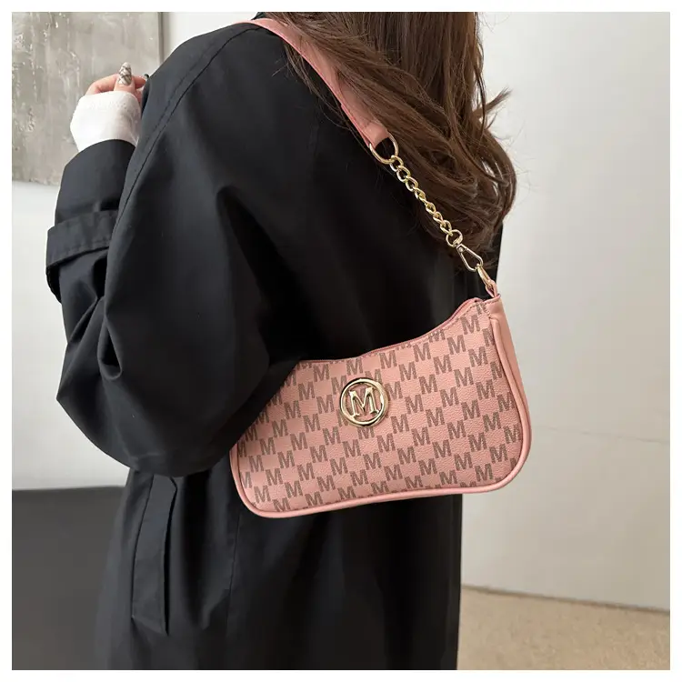 Women's Pink Gingham Crossbody Bag with Chain Strap — feature 24