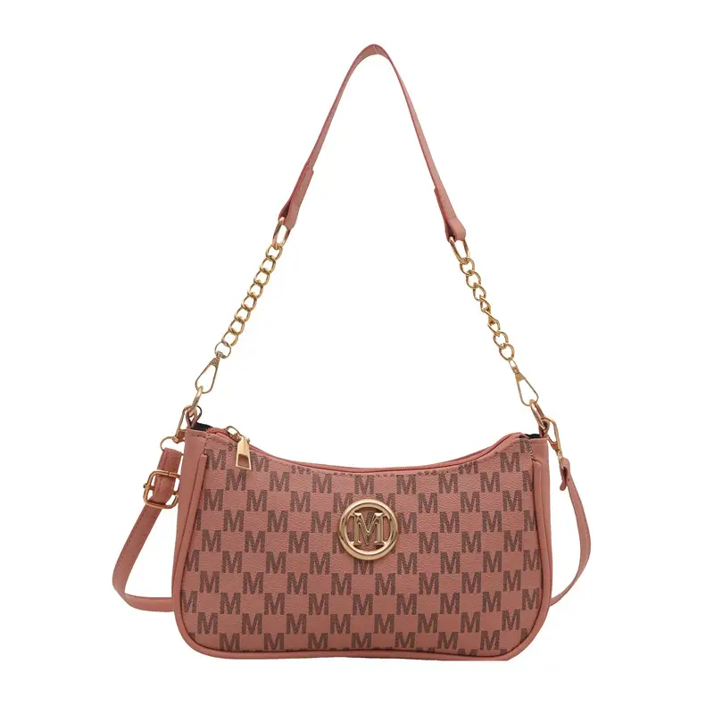 Women's Pink Gingham Crossbody Bag with Chain Strap - Image 3