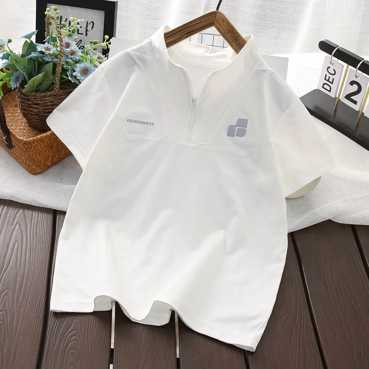 Boys 2025 Summer White Zip Front T-Shirt