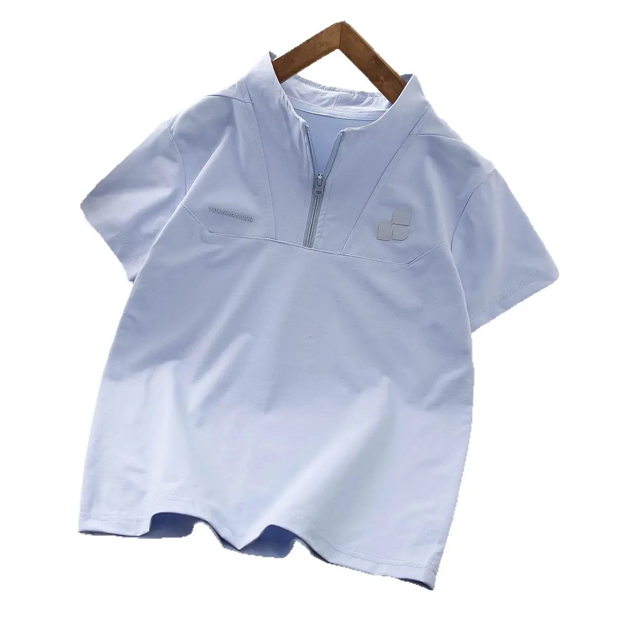 Boys 2025 Summer White Zip Front T-Shirt