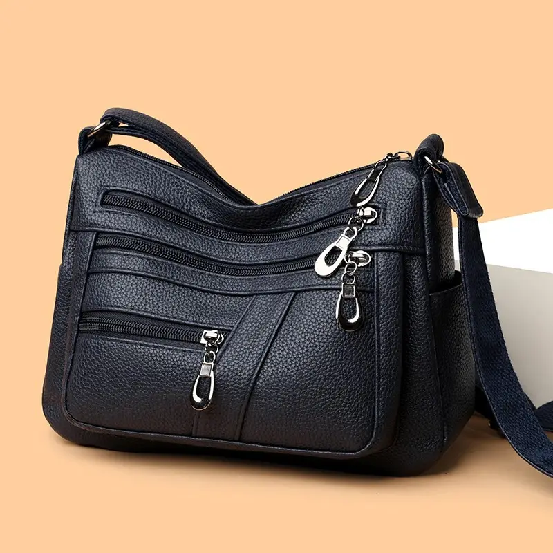 New Women's Soft Leather Crossbody Bag Large Capacity Multi Pocket