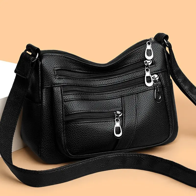 New Women's Soft Leather Crossbody Bag Large Capacity Multi Pocket