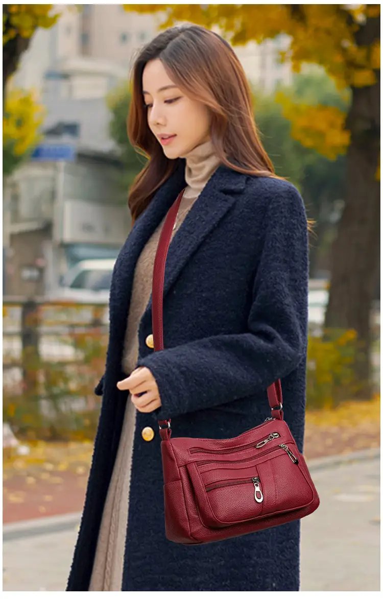 New Women's Soft Leather Crossbody Bag Large Capacity Multi Pocket — feature 25