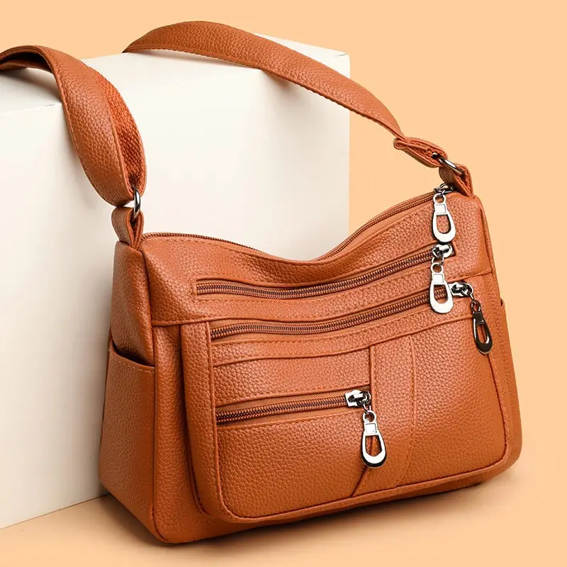New Women's Soft Leather Crossbody Bag Large Capacity Multi Pocket
