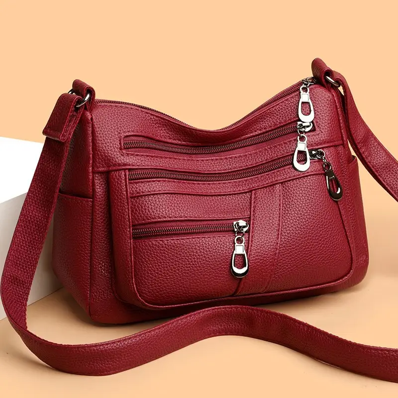 New Women's Soft Leather Crossbody Bag Large Capacity Multi Pocket