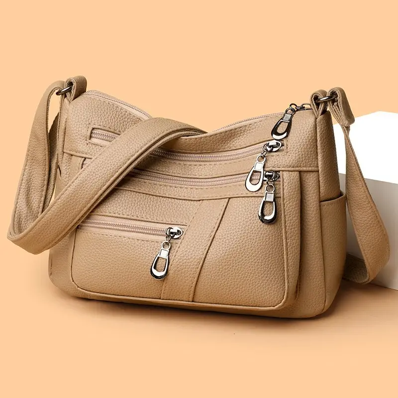 New Women's Soft Leather Crossbody Bag Large Capacity Multi Pocket