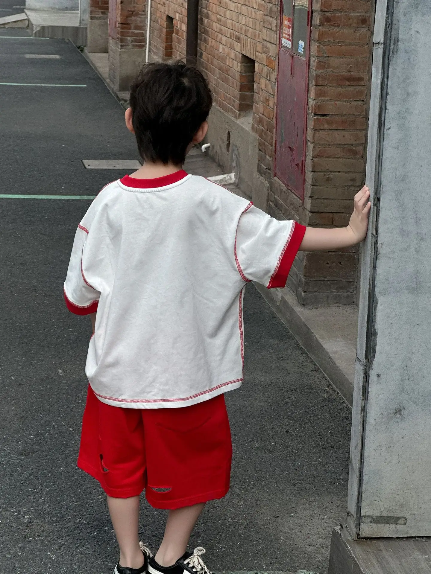 Boys Cotton T-Shirt Red White 2025 Summer Casual Mid Sleeve - Image 6