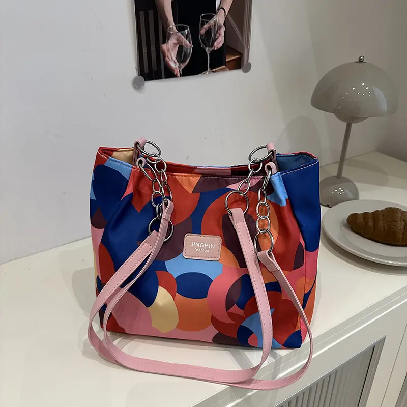 2025 Printed Color Contrast Women's Tote Bag Large Capacity - Image 4
