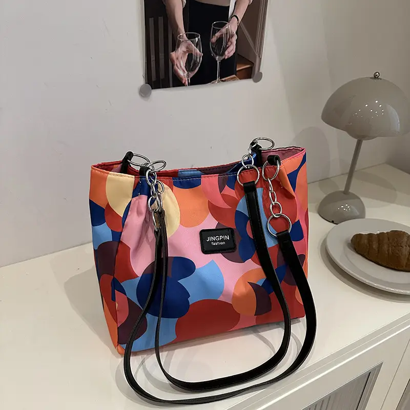 2025 Printed Color Contrast Women's Tote Bag Large Capacity - Image 5