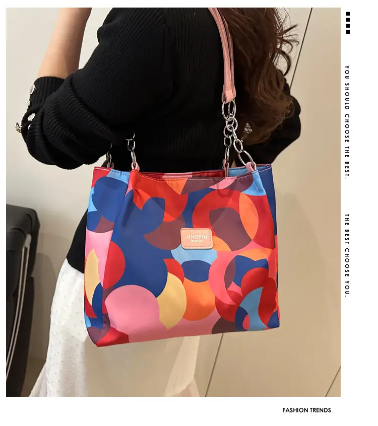2025 Printed Color Contrast Women's Tote Bag Large Capacity — feature 1