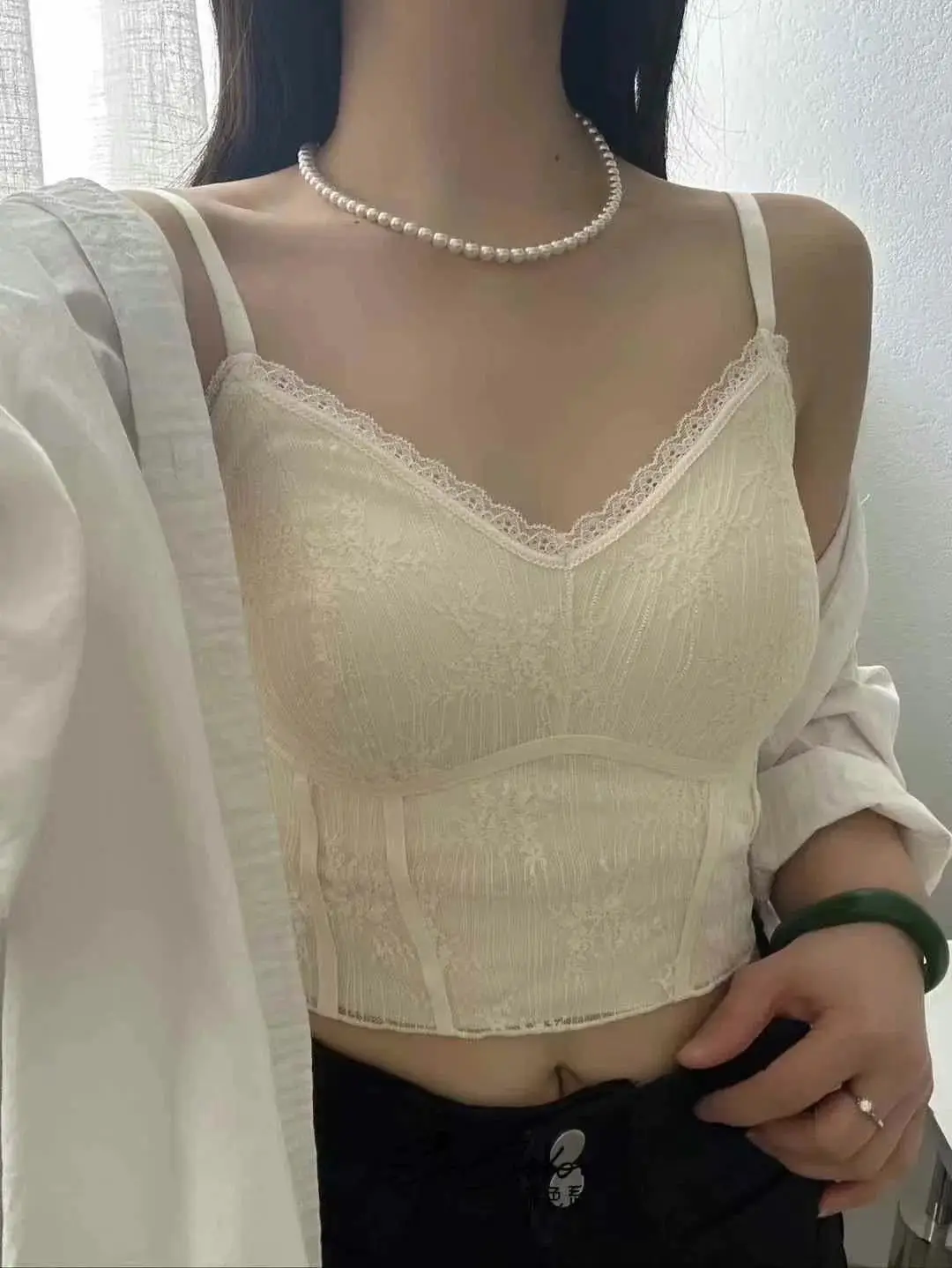 Lace Suspenders Vest Forest Color Adjustable Spaghetti Strap — feature 10