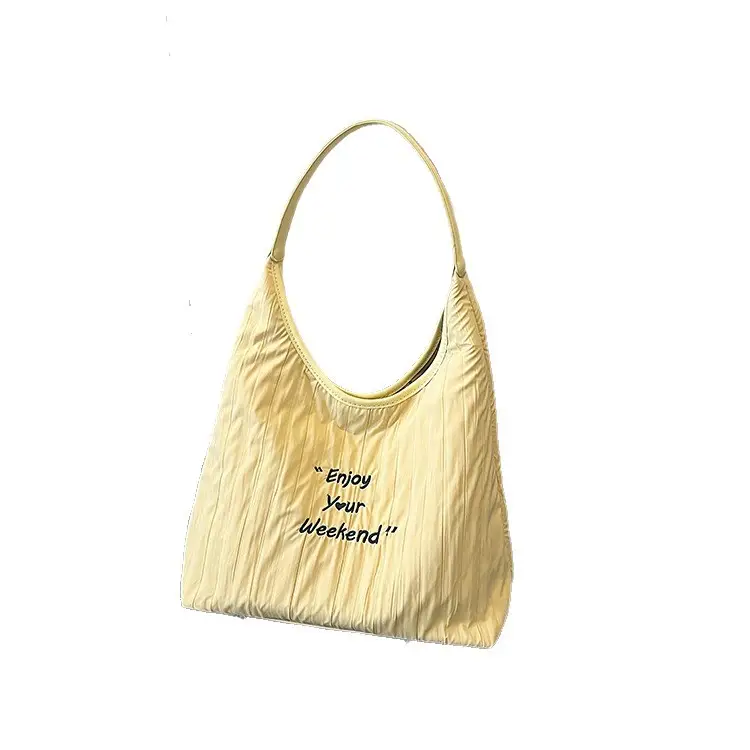 Women's Large Capacity Shoulder Bag with "Happy Your Weekend" Print