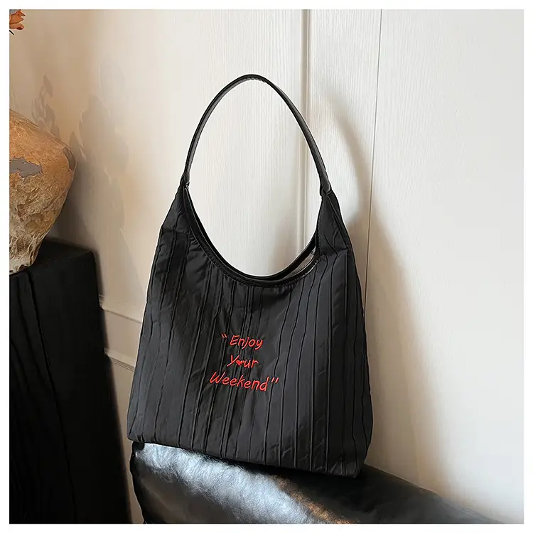 Women's Large Capacity Shoulder Bag with "Happy Your Weekend" Print — feature 12