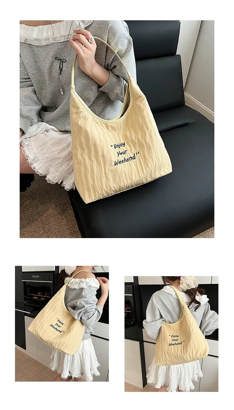 Women's Large Capacity Shoulder Bag with "Happy Your Weekend" Print — feature 2