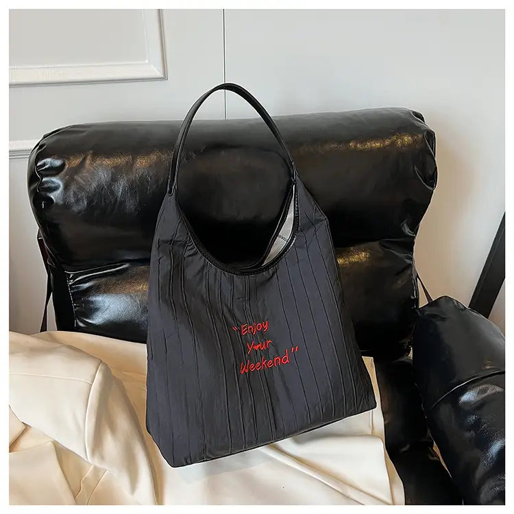 Women's Large Capacity Shoulder Bag with "Happy Your Weekend" Print — feature 20