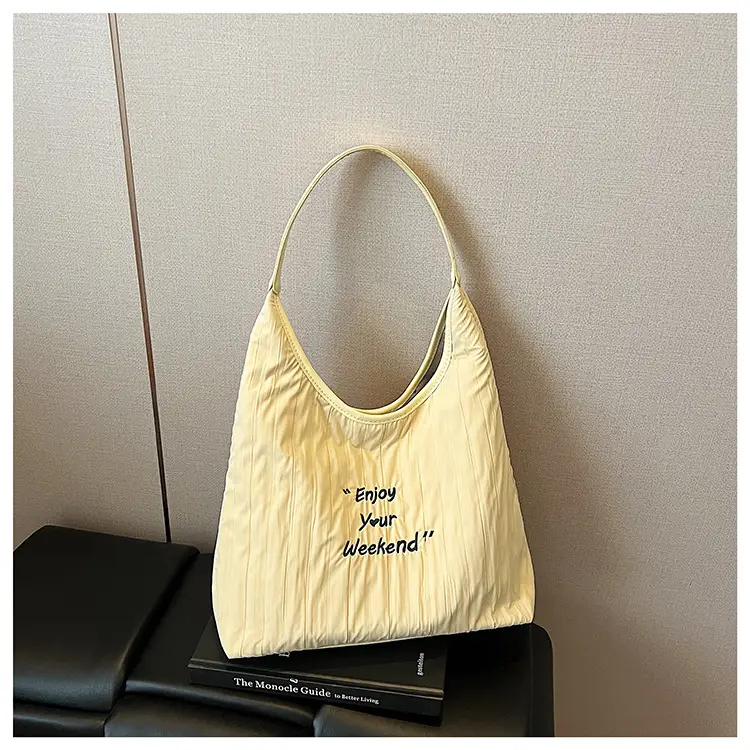 Women's Large Capacity Shoulder Bag with "Happy Your Weekend" Print — feature 30