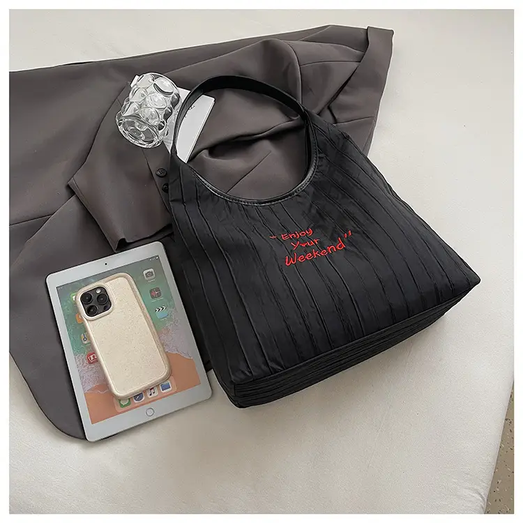 Women's Large Capacity Shoulder Bag with "Happy Your Weekend" Print — feature 34