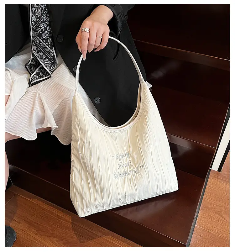 Women's Large Capacity Shoulder Bag with "Happy Your Weekend" Print — feature 5